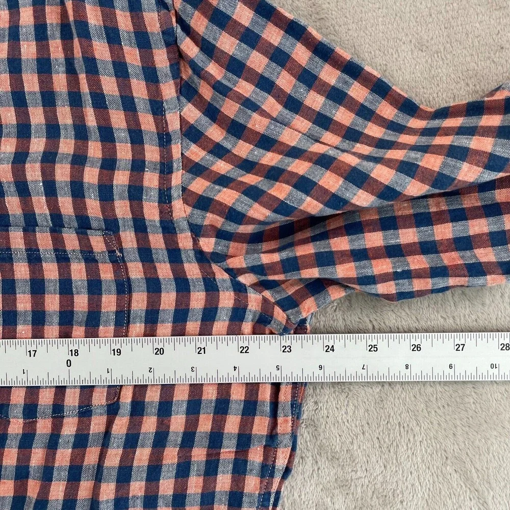 Banana Republic Shirt Men Large Blue Orange Check 100%‎ Linen Camden Fit Preppy